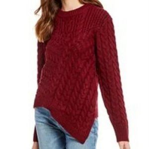 Chelsea & Violet Burgundy Chunky Cable-knit Asymmetrical Sweater Size XS